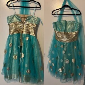 Jovani Beyond Aqua Polka Dot Midi Dress